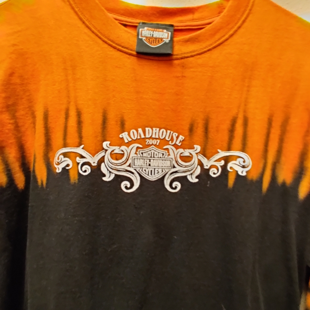 Womens Harley Davidson Orange and Black Long Sleeve Shirt Size M - Picture 2 of 8